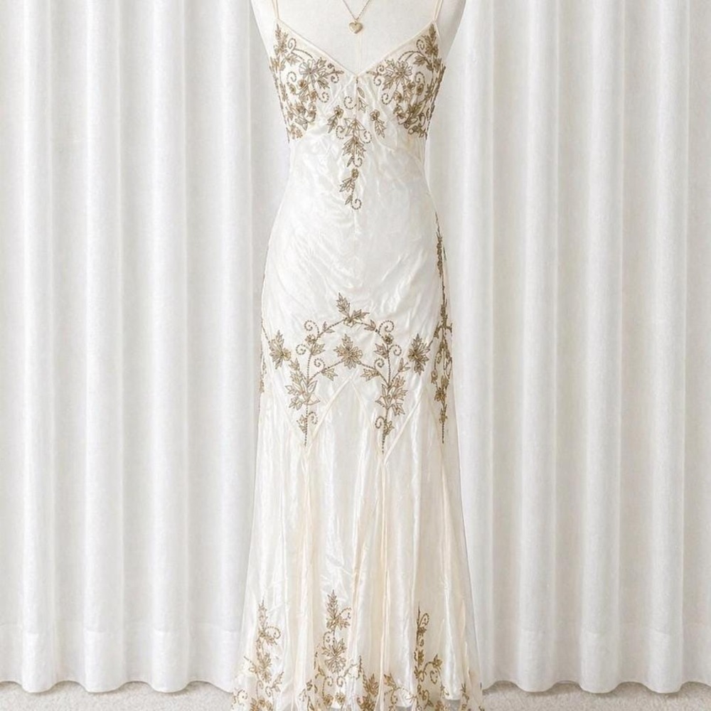 y2k vintage adrianna papell ivory slip dress